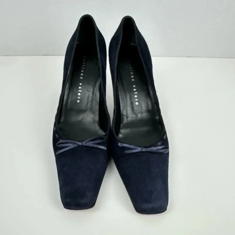 Vintage  1990s Martinez Valero Womens Square Toe Heel Shoe Navy Blue - Size 9